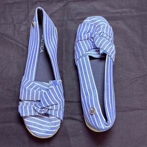 Nautica Idelle Womens Blue White Striped Knotted Bow Espadrille Flats Size 8.5